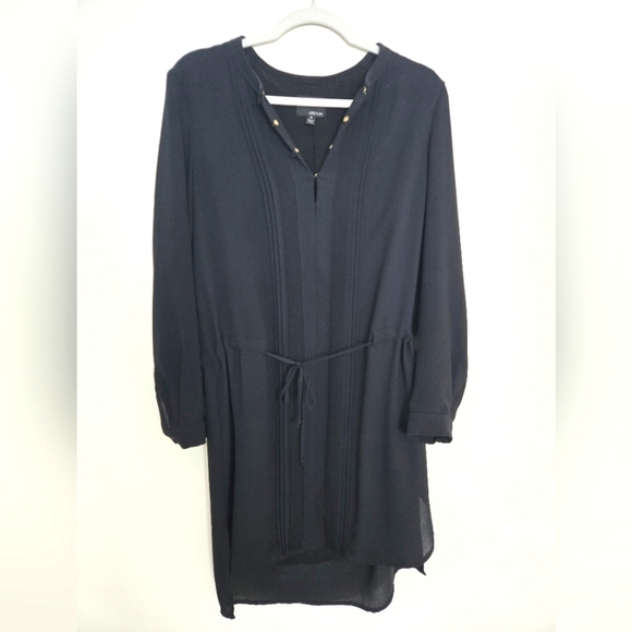 Greylin Black Tunic Dress with Tie Waist Button Collar Detail | Size M - Picture 1 of 8